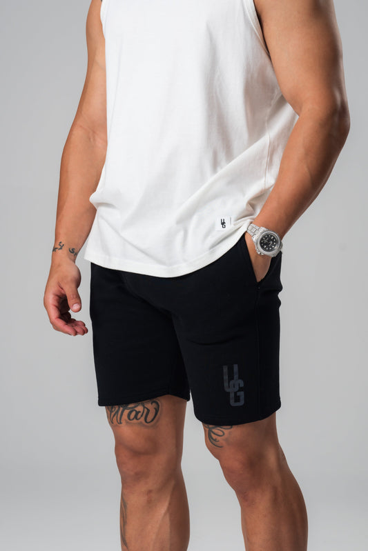 Black Cotton Shorts x Reflective Print